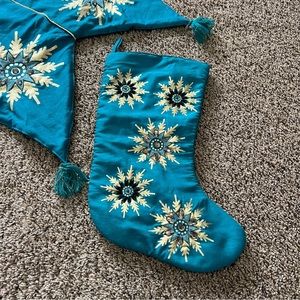 Teal / Gold Snowflake Christmas Stocking